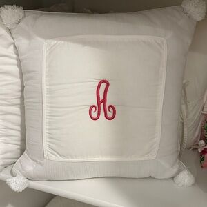 Pottery Barn Teen White Pillow with Pink “A” Monogram